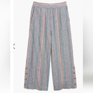 Madewell Linen Blend Rainbow Stripe Wide Leg Crop Pants. ST
